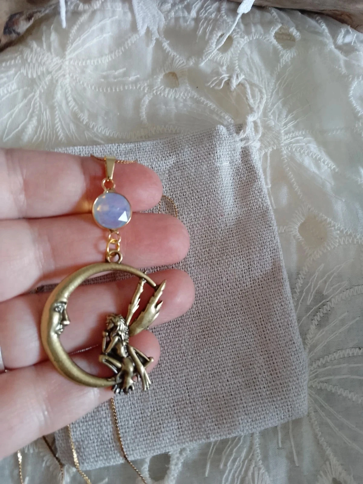 Golden fairy necklace with opaline connector – photo 3
